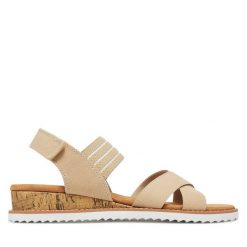 Sandały Skechers. Brązowe sandały damskie Skechers, bez wzorów, bez obcasa, na koturnie, bez zapięcia. Za 139.99 zł.