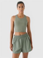 4F Crop top treningowy szybkoschnący 4F x Anna Lewandowska - khaki M. Brązowe koszulki sportowe damskie 4F, m, bez wzorów, z dzianiny, bez ramiączek, na fitness i siłownię. Za 149.99 zł.