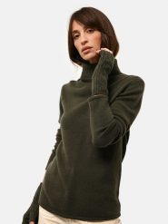 Just Cashmere Kaszmirowy sweter "June" w kolorze khaki rozmiar: L. Zielone golfy damskie Just Cashmere, l, bez wzorów, z kaszmiru, bez ramiączek. Za 502.76 zł.