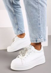 Białe Sneakersy z Błyszczącym Misiem Neviliese. Białe obuwie sportowe damskie Born2be, na wiosnę, bez zapięcia. Za 54.99 zł.