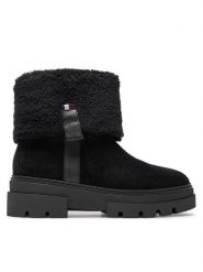 Tommy Hilfiger Botki Faux Fur Suede Roll-Down Boot FW0FW08158 Czarny. Czarne botki damskie Tommy Hilfiger, ze skóry, bez obcasa, na płaskiej podeszwie, bez zapięcia. Za 449.99 zł.