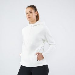 Bluza tenisowa z kapturem na krótki suwak Artengo Soft Dry 900. Białe bluzy damskie ARTENGO, l, bez wzorów, z materiału, z kapturem. Za 129.99 zł.