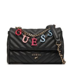 Torebka Guess. Czarne listonoszki damskie Guess, z aplikacjami, bez dodatków. Za 319.99 zł.