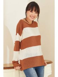 Milan Kiss Sweter w kolorze brązowo-kremowym rozmiar: XL. Brązowe swetry klasyczne damskie Milan Kiss, xl, z bawełny, bez kołnierzyka. Za 185.32 zł.