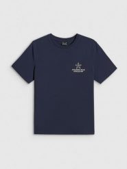 4F T-shirt relaxed z nadrukiem damski - granatowy M. Niebieskie koszulki sportowe damskie 4F, m, bez wzorów, z bawełny, bez ramiączek. Za 69.99 zł.