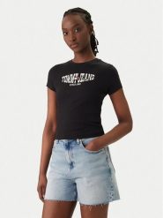 Tommy Jeans T-Shirt Wavy Flag DW0DW22272 Czarny Slim Fit. Czarne t-shirty damskie Tommy Jeans, l, bez wzorów, z bawełny, bez kołnierzyka. Za 149.99 zł.