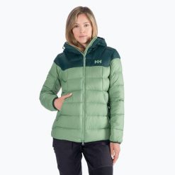 Kurtka puchowa damska Helly Hansen Verglas Glacier Down. Zielone kurtki damskie Helly Hansen, bez wzorów, z puchu, bez kaptura. Za 449.99 zł.