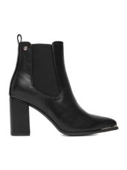 DeeZee Botki HX22069A-3 Czarny. Czarne botki damskie DeeZee, z materiału, bez obcasa, na słupku, bez zapięcia. Za 199.99 zł.
