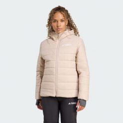 Kurtka z kapturem z ociepleniem Terrex Multi Essentials CLIMAWARM. Brązowe kurtki damskie Adidas, s, bez wzorów, z puchu, z kapturem. W wyprzedaży za 285.35 zł.