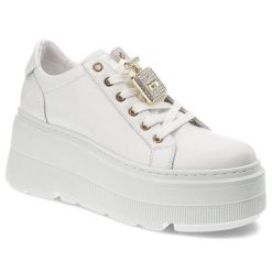 Białe Modne Sneakersy Chebello Damskie Obuwie Na Platformie. Białe obuwie sportowe damskie CheBello, na wiosnę, bez zapięcia, trekkingowe. Za 459.00 zł.