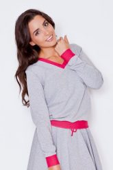 Szaro-różowa Dresowa Nierozpinana Bluza z Dekoltem V z Kontrastowymi Mankietami. Czerwone bluzy damskie Katrus, s, bez wzorów, z bawełny, bez kaptura. Za 169.00 zł.