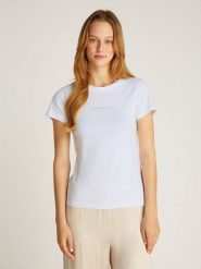 CALVIN KLEIN JEANS Koszulka w kolorze białym rozmiar: M. Białe bluzki damskie Calvin Klein Jeans, m, bez wzorów, z bawełny, bez kołnierzyka, bez ramiączek. Za 92.21 zł.