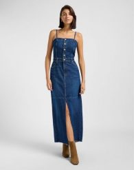 DAMSKA SUKIENKA LEE MAXI DENIM DRESS DARK FUSION 112363487. Sukienki damskie Lee, bez wzorów, z denimu, bez ramiączek. Za 299.99 zł.