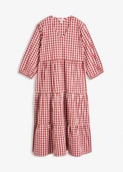 Sukienka tunikowa z grubszej mieszanki bawełny. Czerwone sukienki damskie bonprix, bez wzorów, z bawełny, bez ramiączek. Za 147.99 zł.