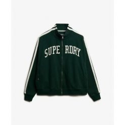 Kurtka dresowa z zamkiem błyskawicznym z aplikacją dla kobiet Superdry Athletic. Zielone kurtki damskie Superdry, z aplikacjami, z dresówki, bez kaptura. Za 388.15 zł.