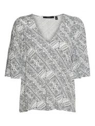 Vero Moda Bluzka "Peace" w kolorze biało-czarnym rozmiar: XS. Białe bluzki damskie Vero Moda, xs, bez wzorów, z wiskozy, bez kołnierzyka, bez ramiączek. Za 32.67 zł.