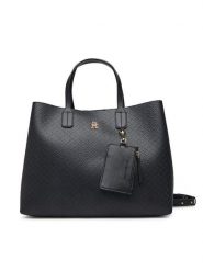Tommy Hilfiger Torebka Th Icon Satchel Mono AW0AW18923 Czarny. Czarne torebki klasyczne damskie Tommy Hilfiger, ze skóry, bez dodatków. Za 749.99 zł.