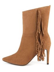 Loft37 Skórzane botki w kolorze jasnobrązowym rozmiar: 41. Brązowe botki damskie loft37, eleganckie, bez obcasa, na szpilce, bez zapięcia. Za 613.51 zł.