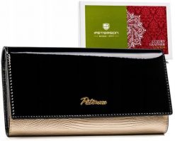 Portfel skórzany Peterson PTN LJ-490 czarny. Czarne portfele damskie Peterson, bez wzorów, z lakierowanej skóry. Za 165.99 zł.