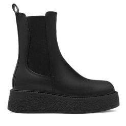 Sztyblety Badura. Czarne botki damskie Badura, bez obcasa, na koturnie, bez zapięcia. Za 429.99 zł.