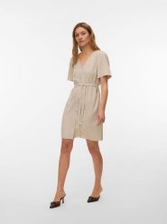 Vero Moda Sukienka w kolorze beżowym rozmiar: XS. Brązowe sukienki damskie Vero Moda, bez wzorów, z tkaniny, bez ramiączek. Za 105.38 zł.