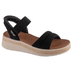 Sandały damskie, Slip-Ins: BOBS Sun Ray. Czarne sandały damskie Skechers, bez wzorów, bez obcasa, bez zapięcia. Za 289.99 zł.
