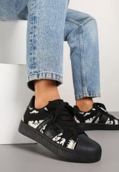 Czarne Sneakersy w Geometryczny Wzór Valdisa. Czarne obuwie sportowe damskie Renee, z jeansu, bez zapięcia. Za 74.99 zł.