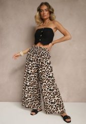 Czarno-Beżowe Panterkowe Spodnie z Wiskozy High Waist Ellilune. Czarne spodnie materiałowe damskie Renee, bez wzorów, z jeansu. Za 39.99 zł.