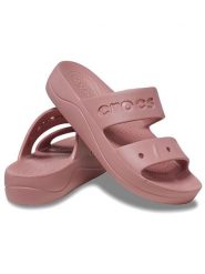 Crocs Klapki "Baya" w kolorze szaroróżowym rozmiar: 37/38. Różowe klapki damskie Crocs, bez wzorów, z otwartym noskiem, bez obcasa, na platformie, bez zapięcia. Za 100.28 zł.