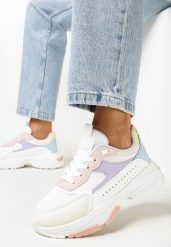 Biało-Różowe Sneakersy na Grubej Podeszwie z Ozdobną Perforacją Colia. Białe obuwie sportowe damskie Born2be, bez zapięcia. Za 99.99 zł.