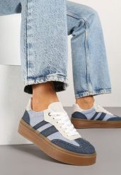 Granatowe Sneakersy na Kauczukowej Podeszwie Ardislo. Niebieskie obuwie sportowe damskie Born2be, z jeansu, bez zapięcia. Za 89.99 zł.
