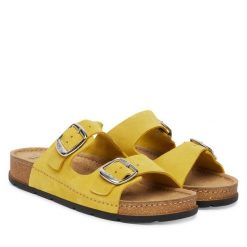 Klapki Scholl. Żółte klapki damskie Scholl, bez wzorów, bez obcasa, bez zapięcia. Za 394.99 zł.