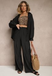 Czarne Spodnie Palazzo High Waist z Szeroką Nogawką i Gumką w Talii Jenarielis. Czarne spodnie materiałowe damskie Renee, bez wzorów, z jeansu. Za 69.99 zł.