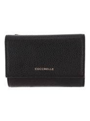 COCCINELLE Skórzany portfel w kolorze czarnym - 14 x 10 x 3 cm rozmiar: onesize. Czarne portfele damskie Coccinelle, bez wzorów, z materiału. Za 416.30 zł.