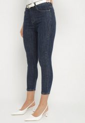 Granatowe Elastyczne Jeansy Skinny 3/4 z Bawełną Avenira. Niebieskie jeansy damskie Born2be, bez wzorów, z bawełny. Za 44.99 zł.