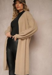 Beżowy Kardigan Niezapinany Ozdobiony Metaliczną Nicią Aerira. Brązowe kardigany damskie Renee, bez wzorów. Za 109.99 zł.