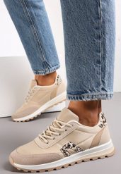 Beżowe Sznurowane Sneakrersy Cashe. Brązowe obuwie sportowe casual damskie Renee. Za 79.99 zł.