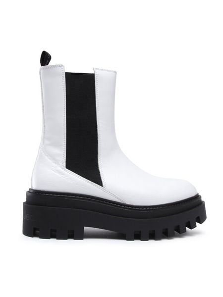 Calvin Klein Jeans Sztyblety Flatform Chelsea Boot YW0YW00850 Biały. Białe botki damskie Calvin Klein Jeans, z jeansu, bez obcasa, na płaskiej podeszwie, bez zapięcia. Za 529.99 zł.