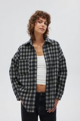 Wełniana koszula z HAFTEM, w kratę CZARNO KREMOWĄ - RENO -S/M. Białe koszule damskie Marsala, m, bez wzorów, z tkaniny, klasyczne, bez kołnierzyka, bez ramiączek. Za 549.90 zł.