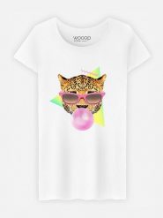 WOOOP Koszulka "Bubble Gum Leo" w kolorze białym rozmiar: XL. Białe bluzki damskie Wooop, xl, bez wzorów, z bawełny, bez kołnierzyka, bez ramiączek. Za 87.81 zł.