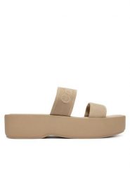 Calvin Klein Klapki Flatform Sndl Webbing HW0HW02878 Beżowy. Brązowe klapki damskie Calvin Klein, bez wzorów, z materiału, bez obcasa, bez zapięcia. Za 329.99 zł.