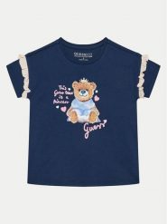 Guess T-Shirt K5RI12 K6YW4 Granatowy Regular Fit. Niebieskie koszulki i t-shirty dziewczęce Guess, z aplikacjami, z bawełny, bez kołnierzyka, bez ramiączek. Za 69.99 zł.