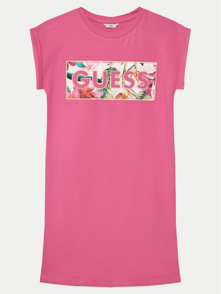 Guess Sukienka codzienna J5GK06 KAE24 Różowy Regular Fit. Czerwone sukienki dziewczęce Guess, z aplikacjami, z bawełny, bez ramiączek, proste. Za 79.99 zł.