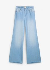 Jeansy wide leg, high waist, full length, z wygodnym pasem. Niebieskie jeansy damskie bonprix, z podwyższonym stanem. Za 124.99 zł.