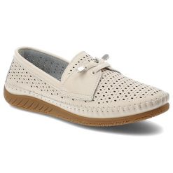 Półbuty damskie Vinceza, cholewka ze skóry naturalnej licowej z perforacją wsuwany fason z ozdobnym wiązaniem, beżowe, 93217. Brązowe półbuty damskie VINCEZA, na lato, w ażurowe wzory, ze skóry, bez obcasa, bez zapięcia. Za 159.00 zł.