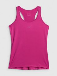 4F Top treningowy slim szybkoschnący damski - różowy S. Czerwone koszulki sportowe damskie 4F, s, bez wzorów, ze skóry, bez ramiączek, na fitness i siłownię. Za 69.99 zł.