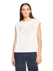 CARTOON Koszulka w kolorze kremowym rozmiar: 46. Brązowe bluzki damskie Cartoon, bez wzorów, z bawełny, bez kołnierzyka, bez ramiączek. Za 69.99 zł.