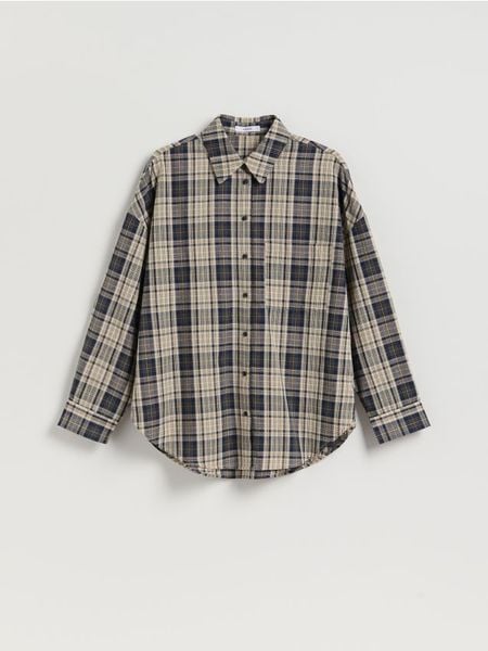 Koszula w kratę - jasnoniebieski. Niebieskie koszule damskie Reserved, l, bez wzorów, z bawełny, bez kołnierzyka, bez ramiączek. Za 109.99 zł.