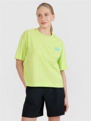 4F T-shirt regular z nadrukiem damski - zielony M. Zielone t-shirty damskie 4F, m, bez wzorów, z bawełny, bez kołnierzyka. W wyprzedaży za 39.99 zł.