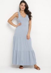 Niebieska Bawełniana Sukienka Maxi Bez Rękawów Lorenis. Niebieskie sukienki damskie Born2be, bez wzorów, z bawełny, eleganckie, bez ramiączek. Za 139.99 zł.